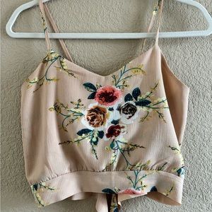 Cute floral cropped blouse with open tie back